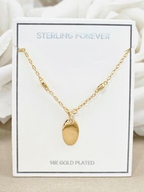 Sterling Forever Necklace 14k Gold Plated Oval Pendant Minimalist Boho Classic